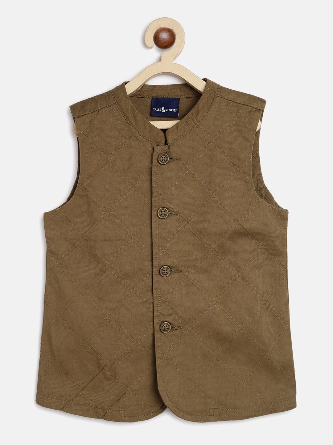 

TALES & STORIES Boys Checked Woven Design Waistcoat, Olive