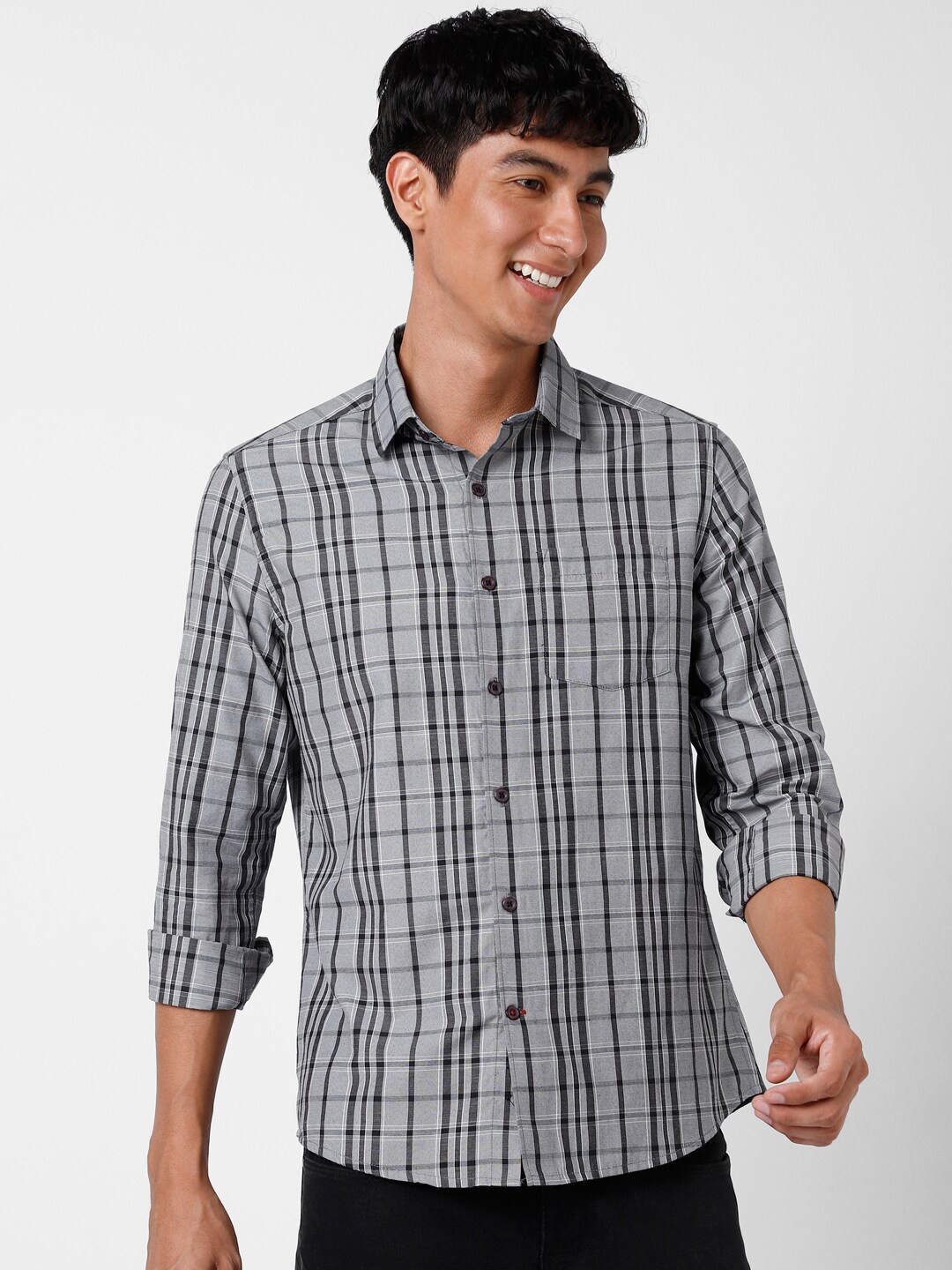 

VASTRADO Tartan Checked Cotton Casual Shirt, Grey