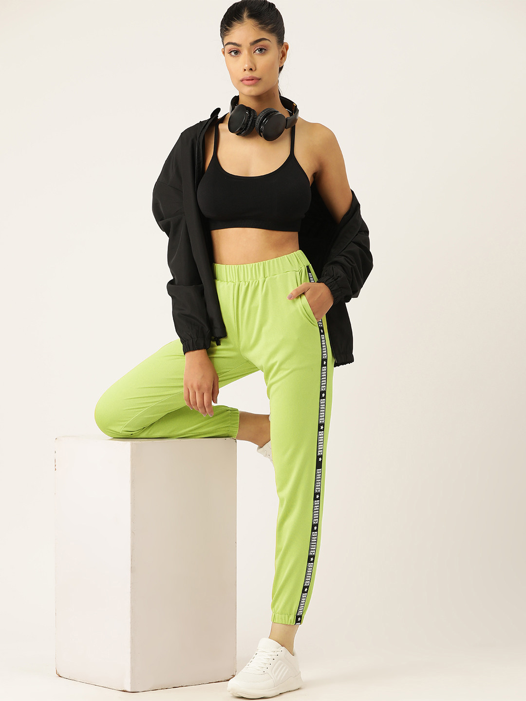 

DressBerry Women Typography Printed Pure Cotton Joggers, Fluorescent green