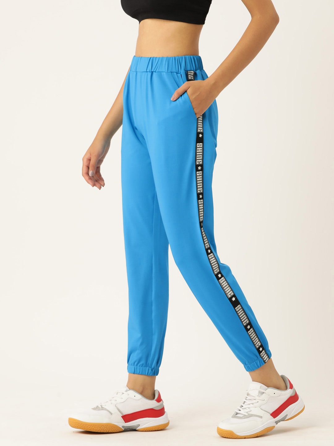 

DressBerry Women Typography Printed Pure Cotton Joggers, Blue