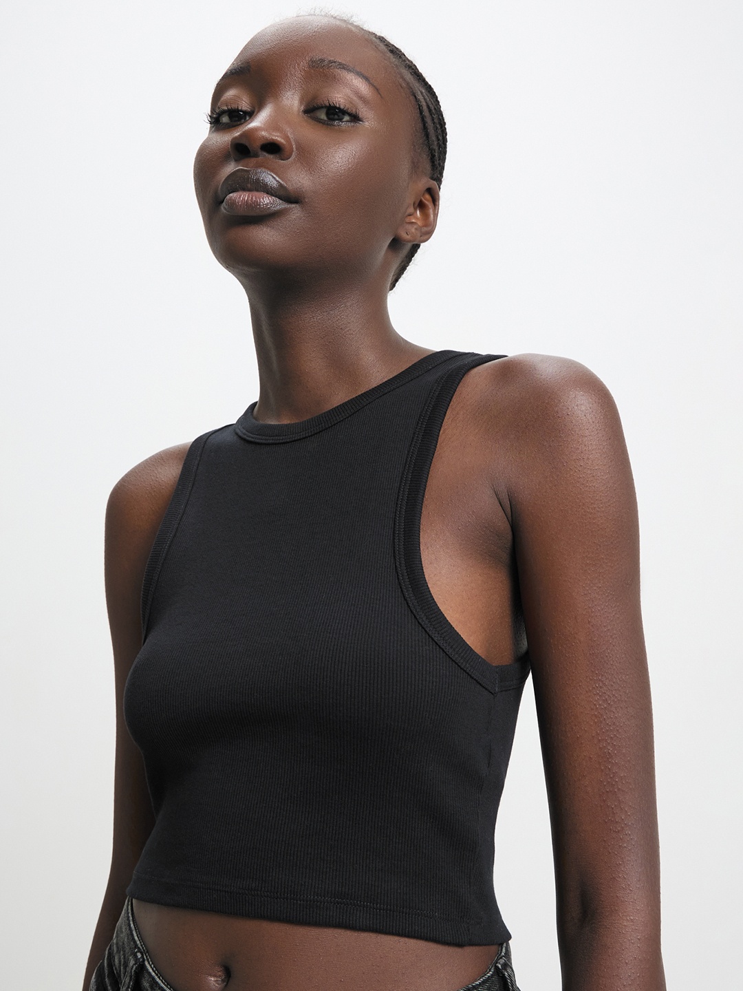 

CALLIOPE Ribbed Tank Crop Top, Black