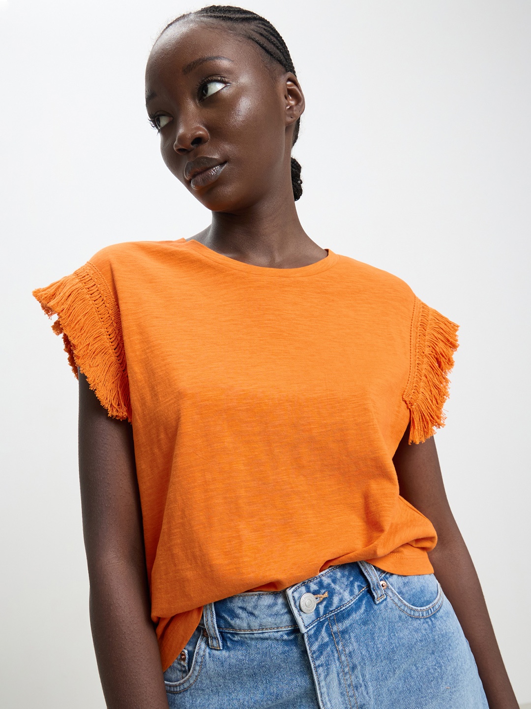 

CALLIOPE Flutter Sleeve Cotton Top, Orange