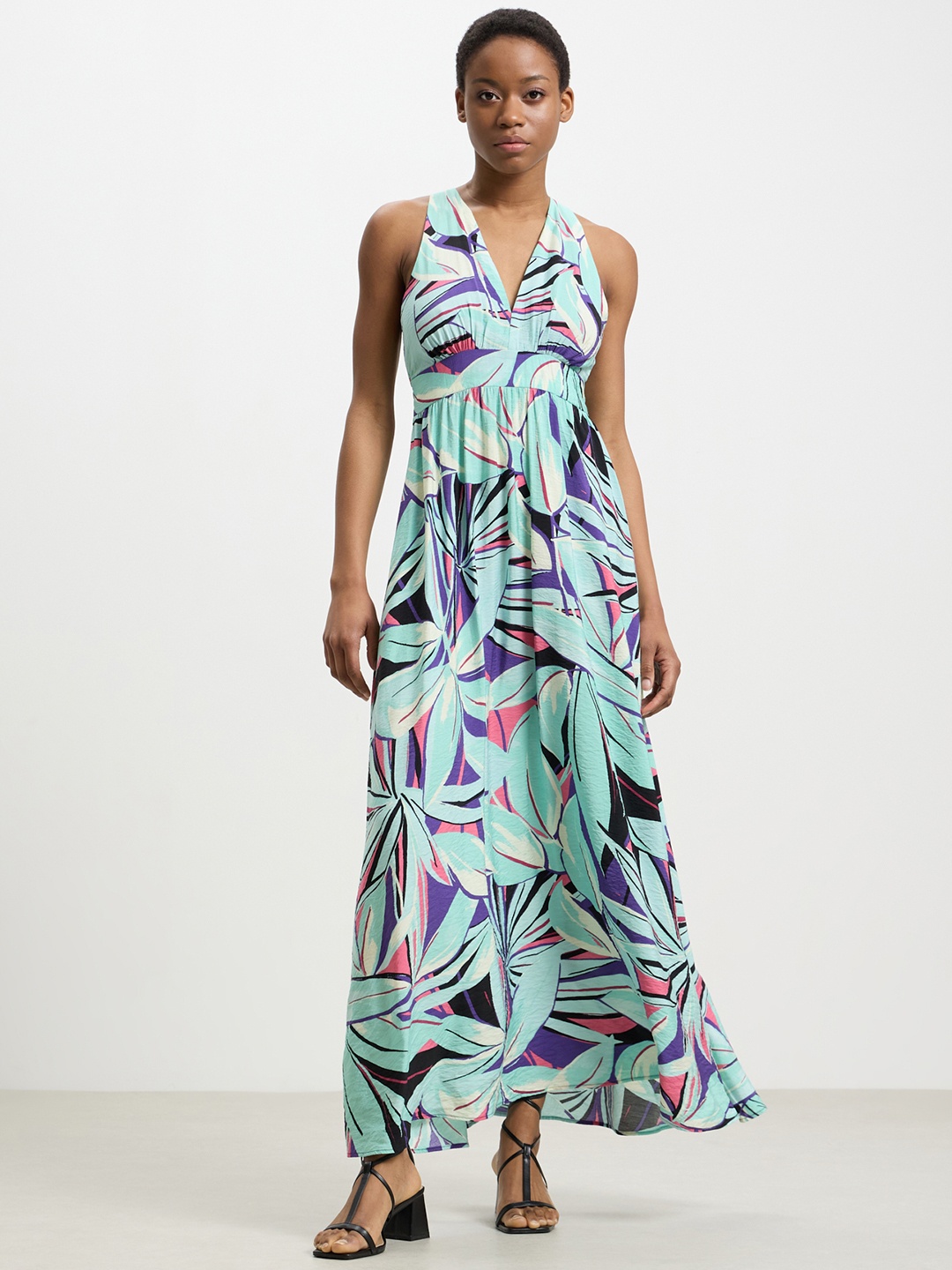 

CALLIOPE Printed Plunge V-Neck Maxi Dress, Sea green