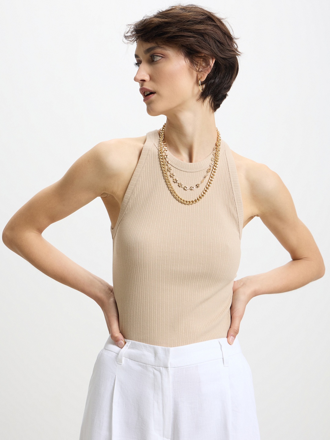

CALLIOPE Ribbed Tank Top, Beige