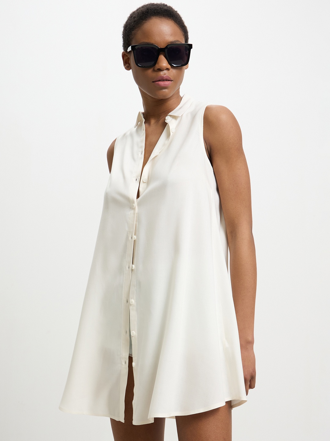 

CALLIOPE Shirt Style Longline Top, Off white