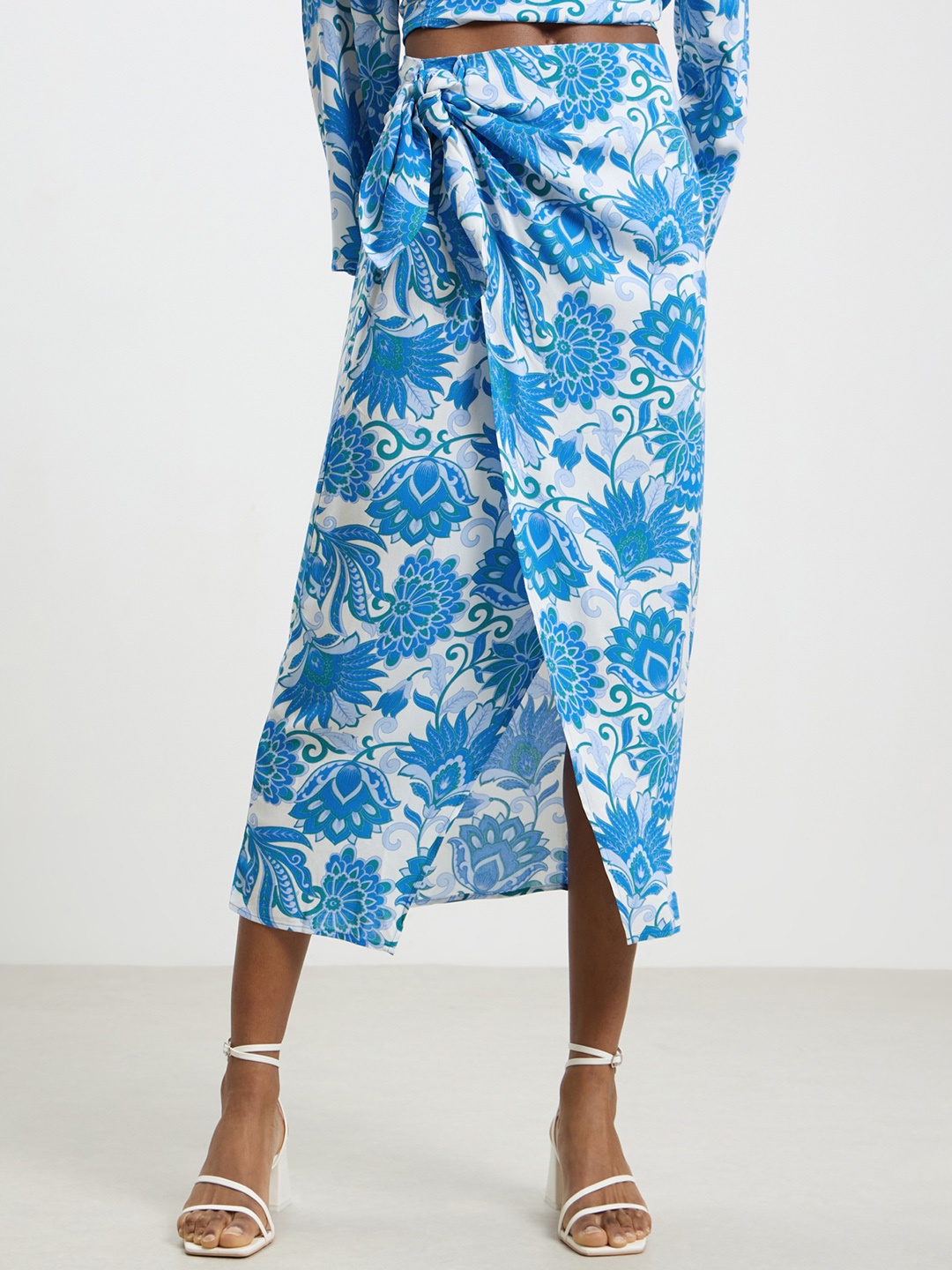 

CALLIOPE Women Floral Print Wrap Styled Skirt, Blue