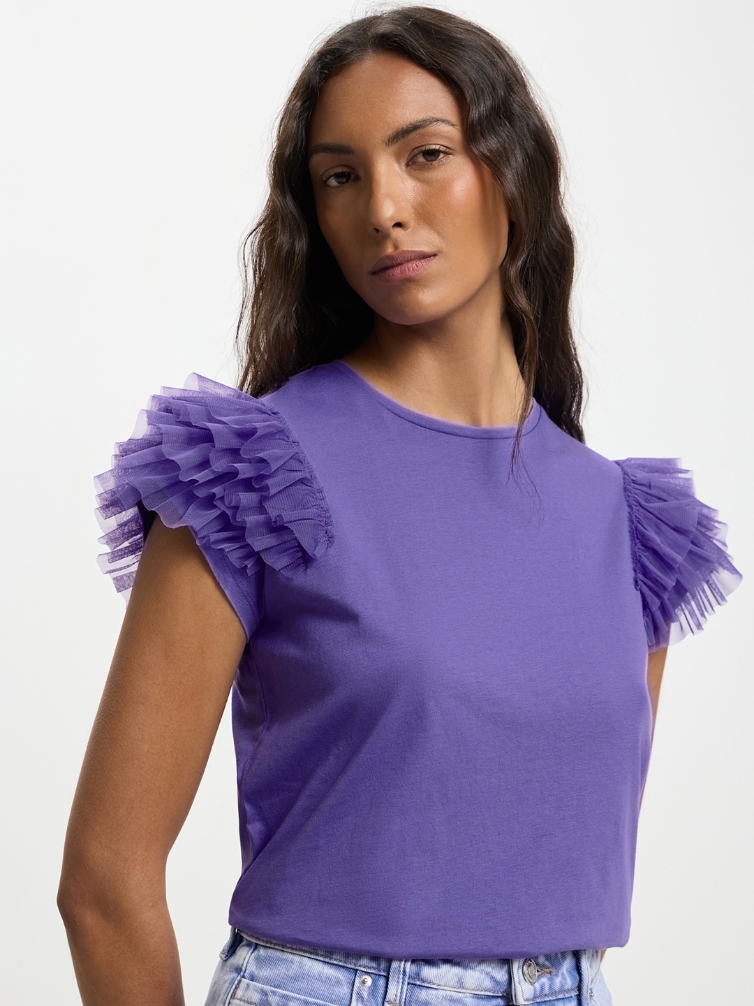 

CALLIOPE Flutter Sleeve Cotton Top, Violet