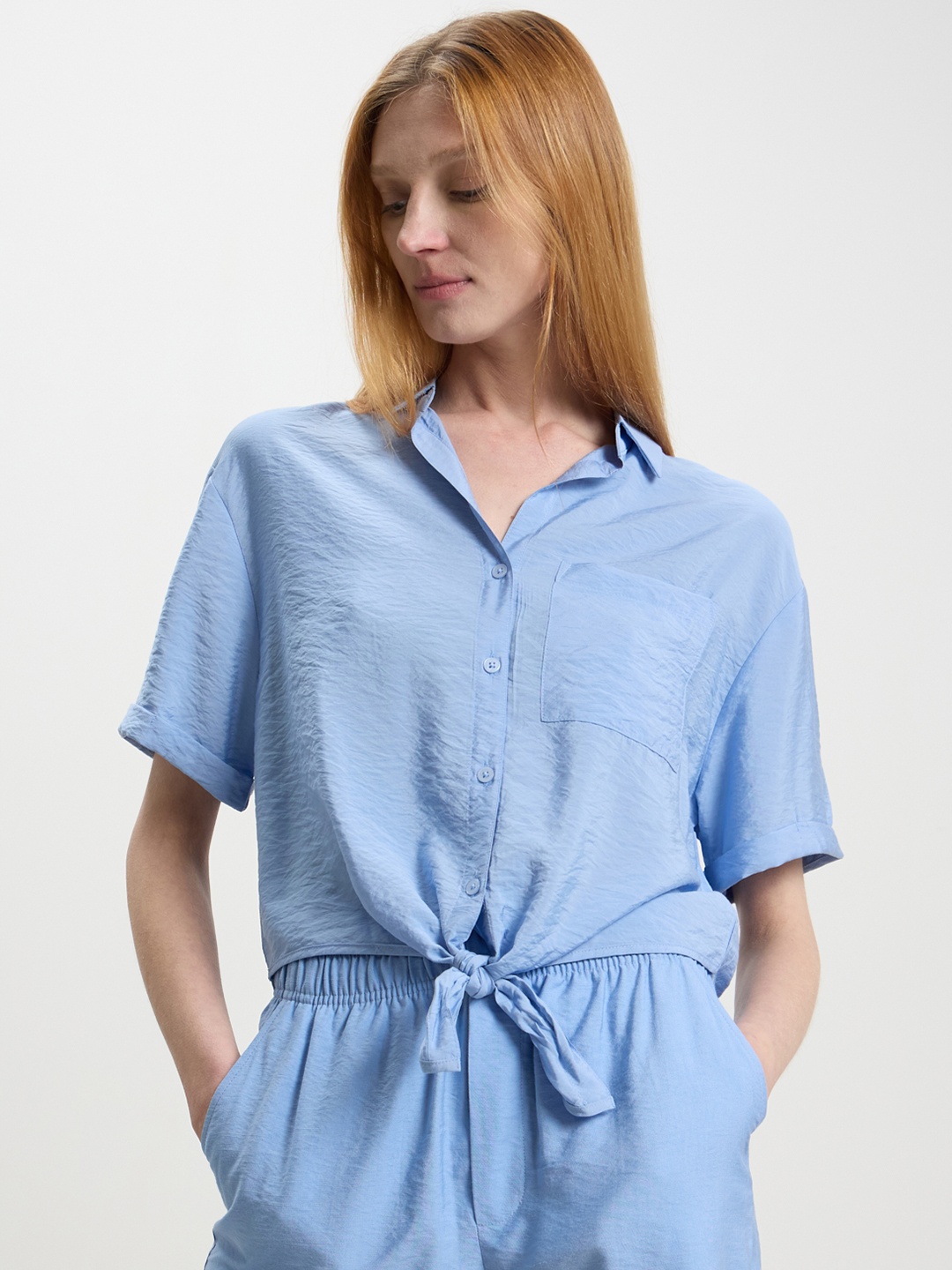 

CALLIOPE Knotted Shirt Style Top, Blue