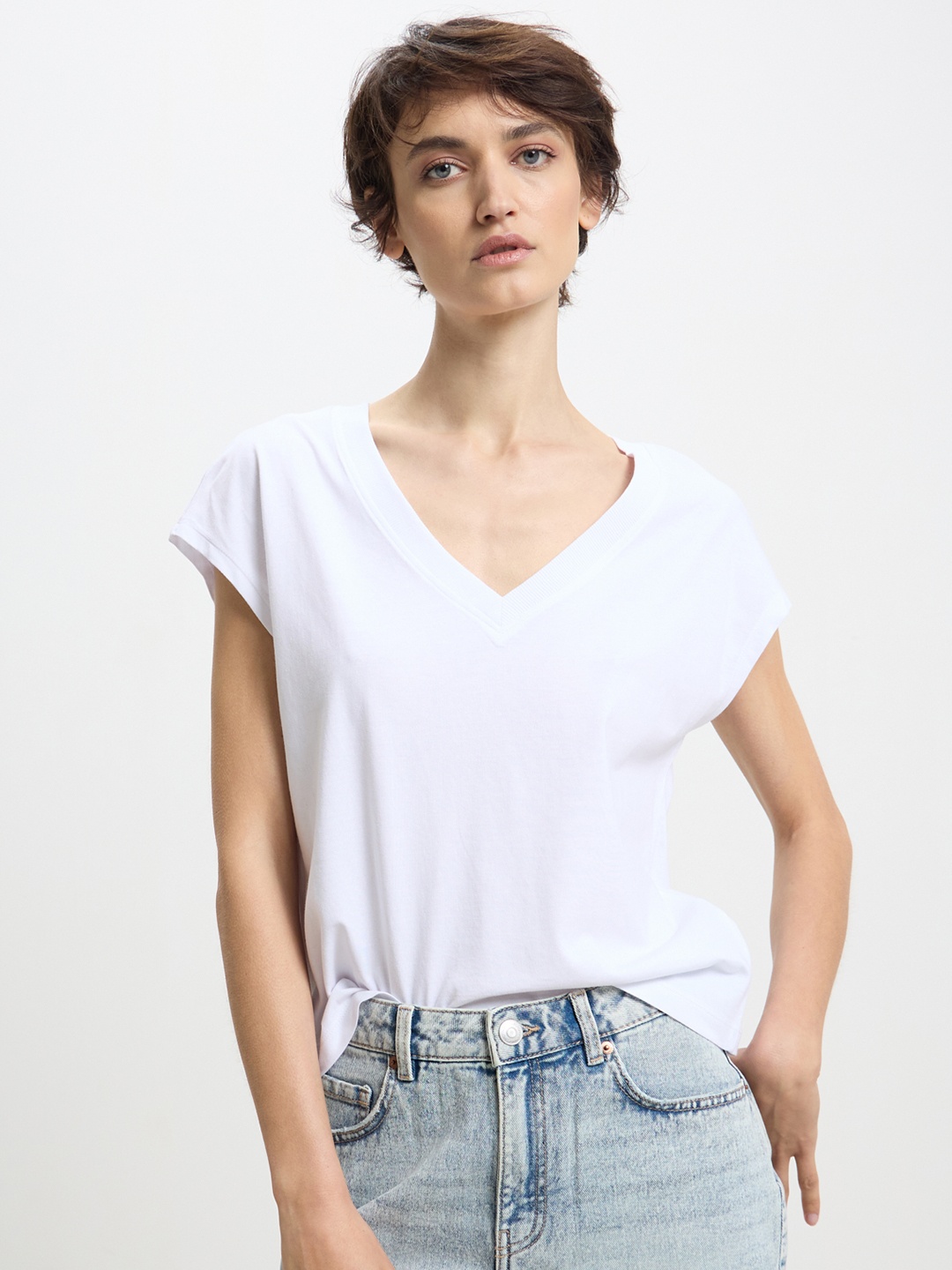 CALLIOPE Women Pure Cotton Extended Sleeves T-shirt, White