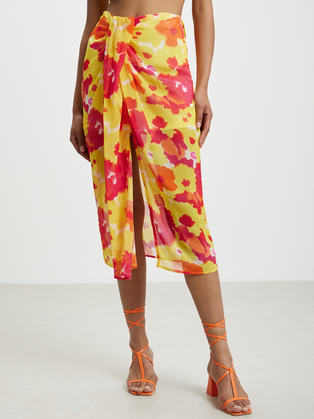 

CALLIOPE Floral Print Stylised Drapped Midi Skirt, Yellow