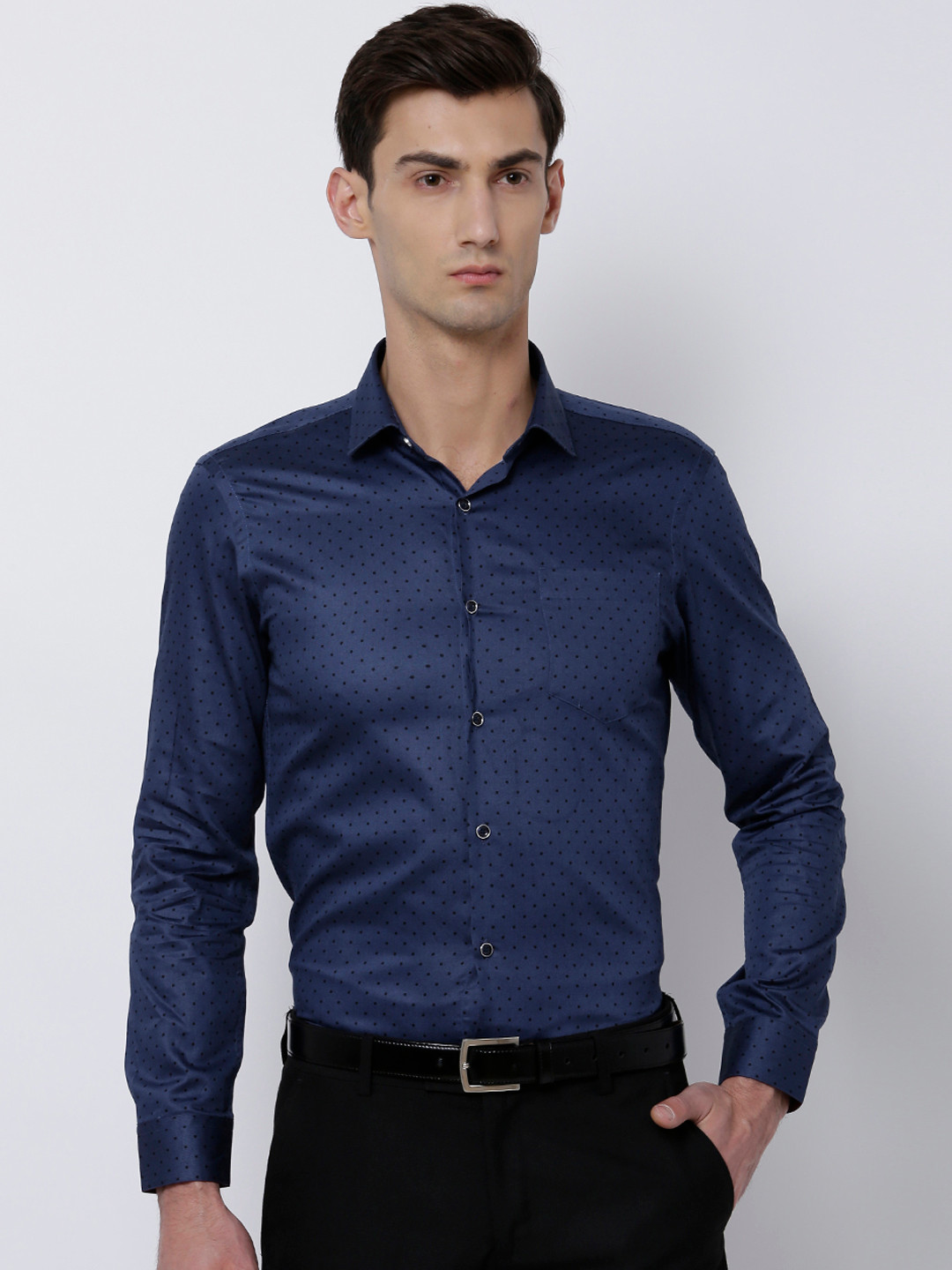 

Black coffee Men Navy Blue Slim Fit Printed Formal Shirt