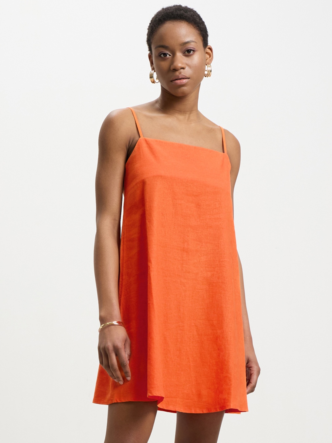

CALLIOPE Tie-Up Detail Shift Mini Dress, Orange