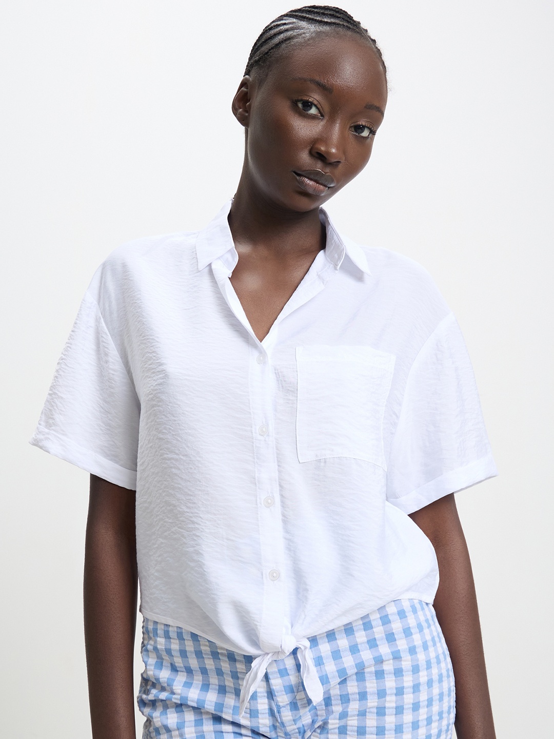 CALLIOPE Knotted Shirt Style Top, White