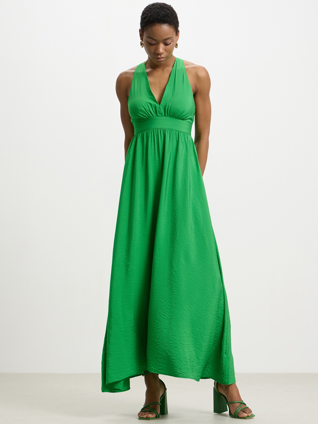 

CALLIOPE Plunge V-Neck Maxi Dress, Green