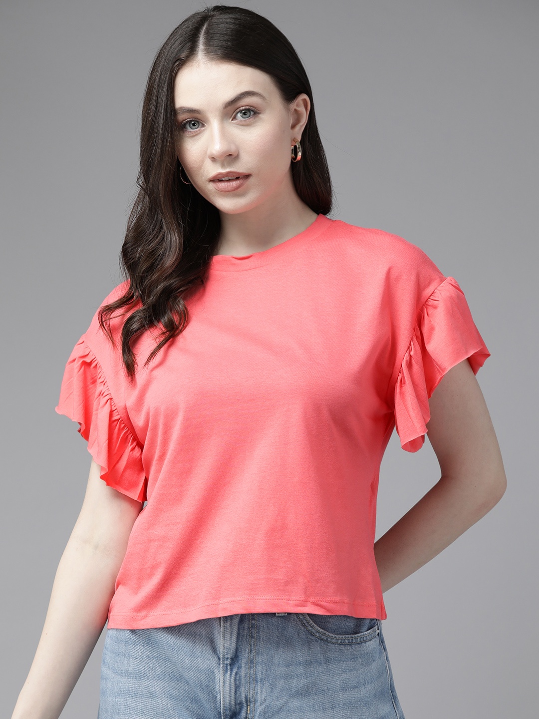 

CALLIOPE Flutter Sleeve Cotton Top, Pink