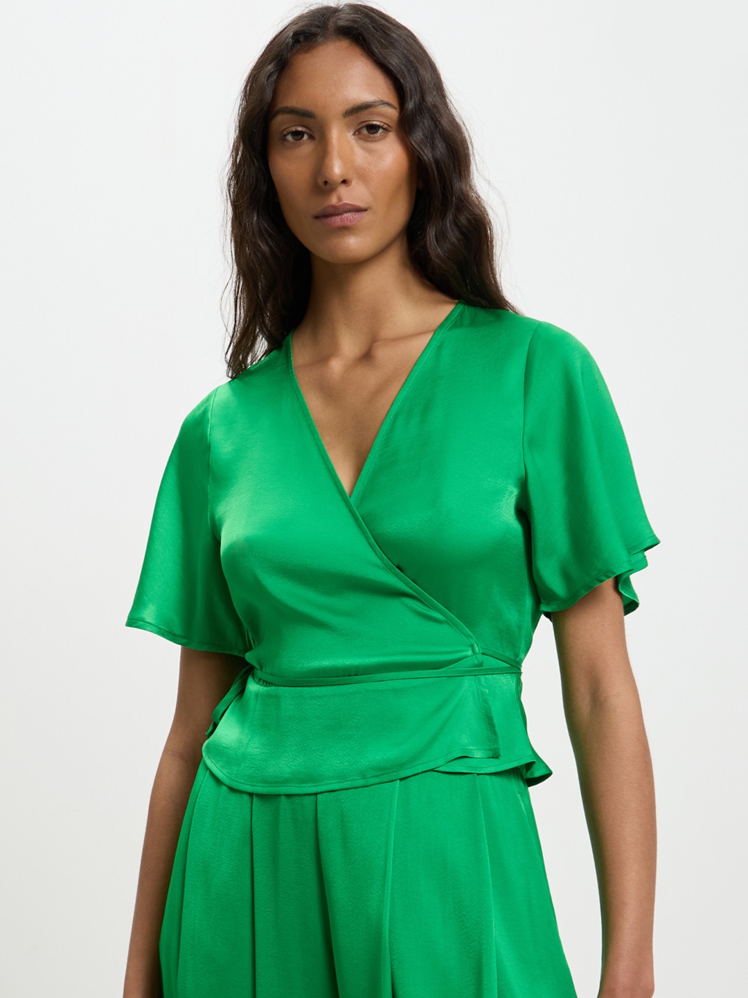 CALLIOPE Satin Wrap Top, Green