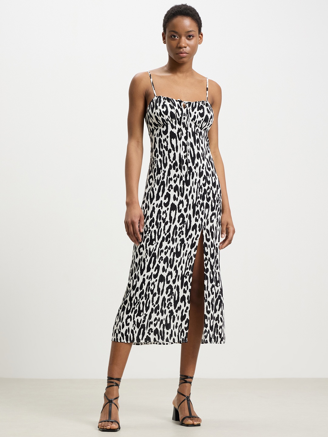 

CALLIOPE Animal Print A-Line Midi Dress, White