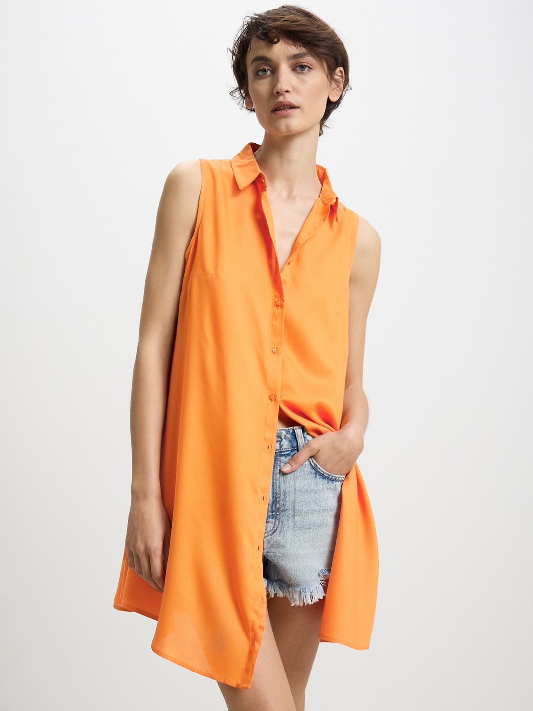 

CALLIOPE Shirt Style Longline Top, Orange