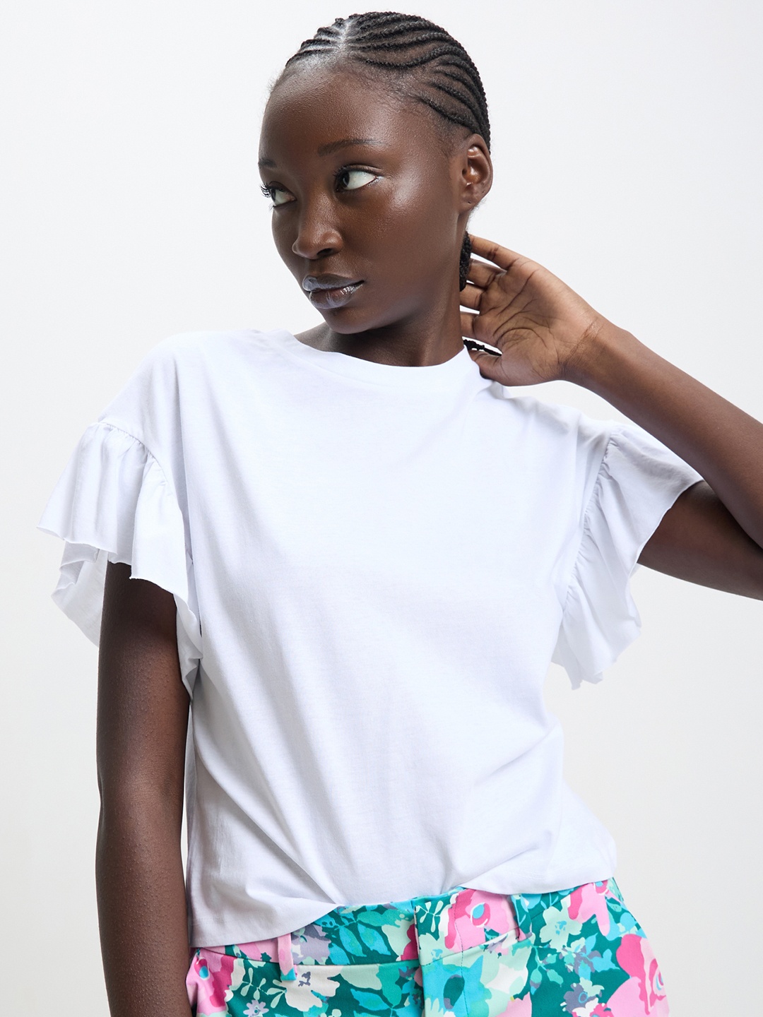

CALLIOPE Flared Sleeve Cotton Top, White