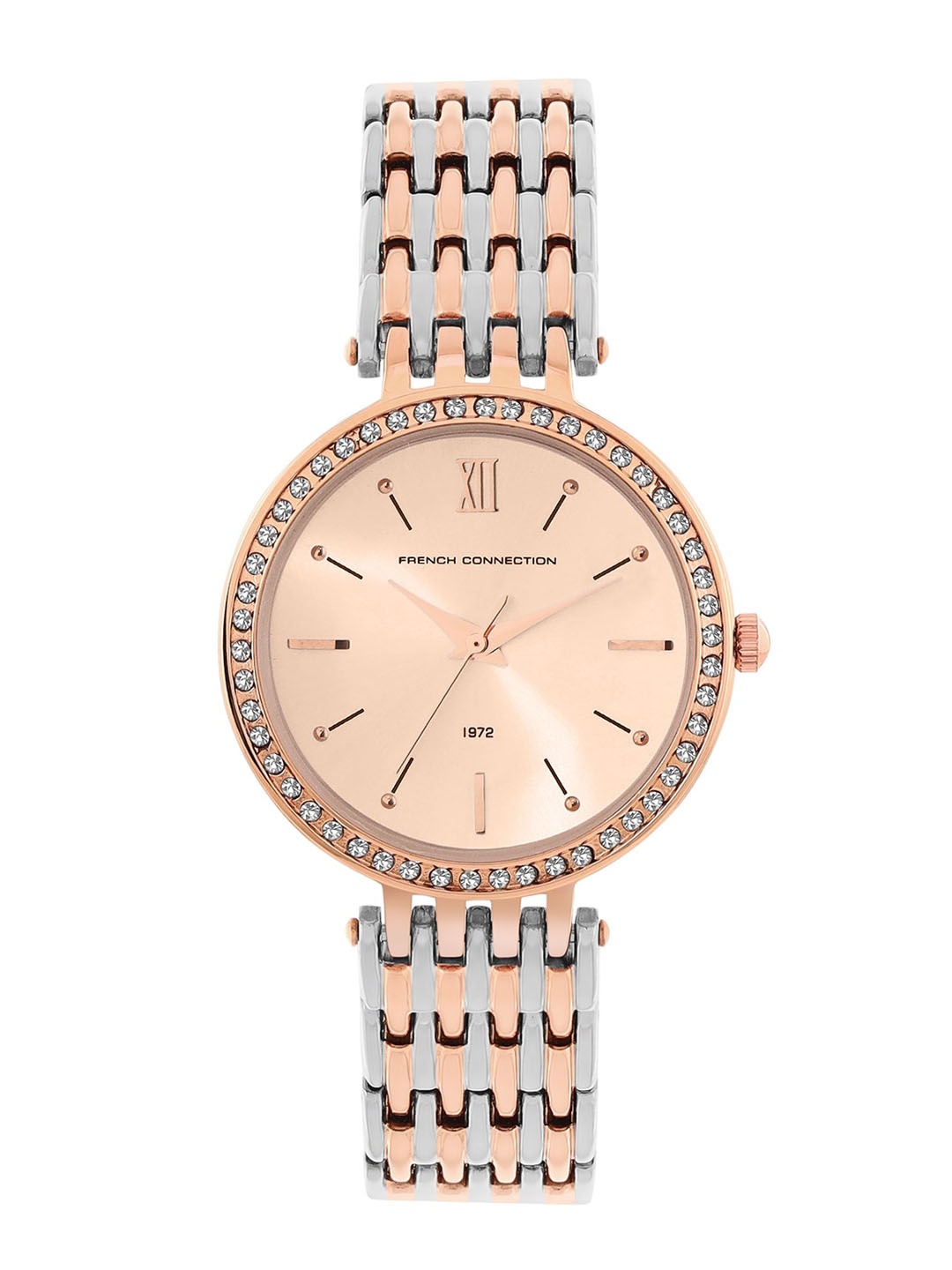 

French Connection Women Embellished Dial & Stainless Steel Bracelet Style Straps Analogue Watch FCN00063C, Rose