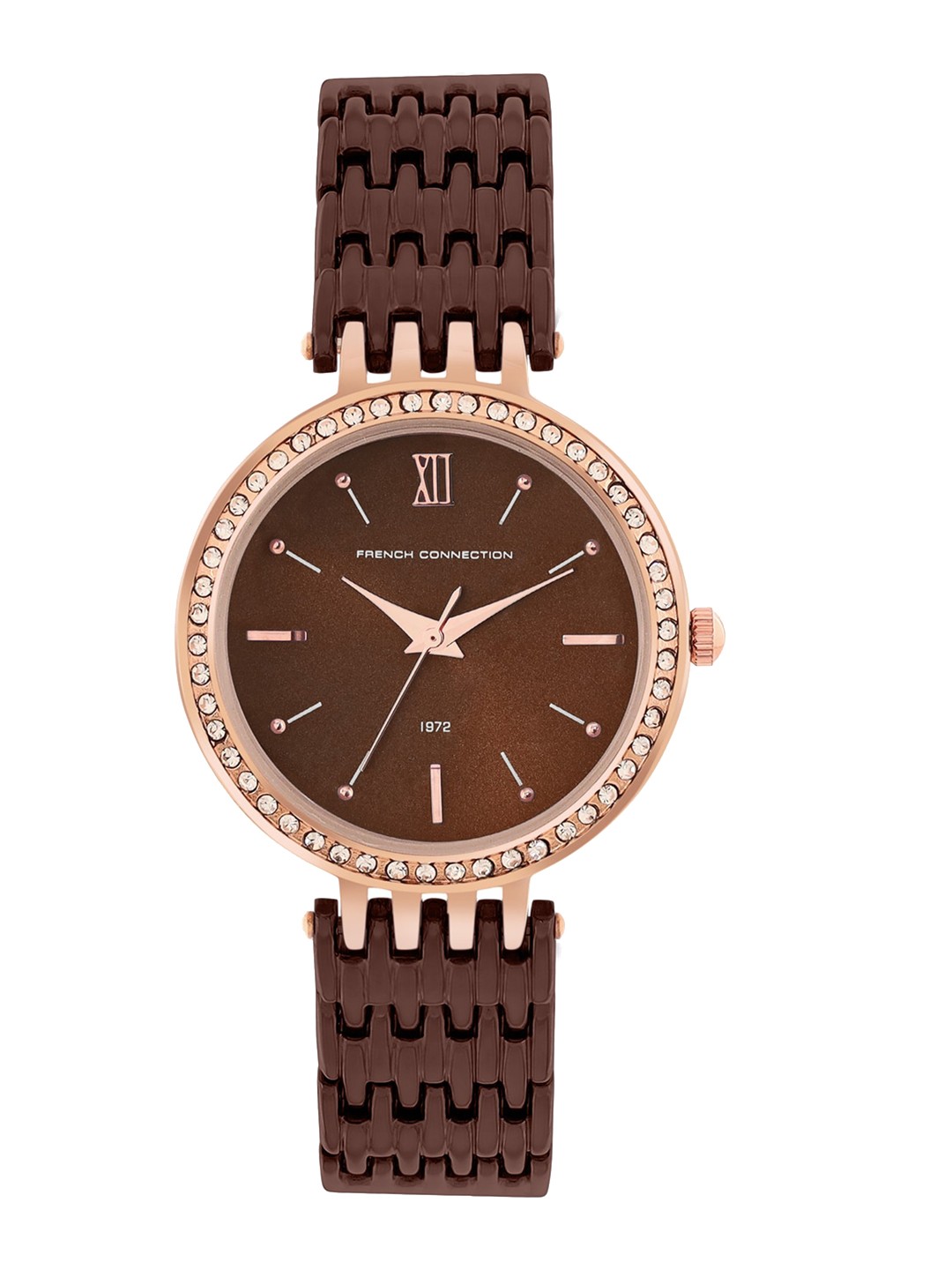 

French Connection Women Embellished Dial & Stainless Steel Bracelet Style Straps Analogue Watch FCN00063E, Brown
