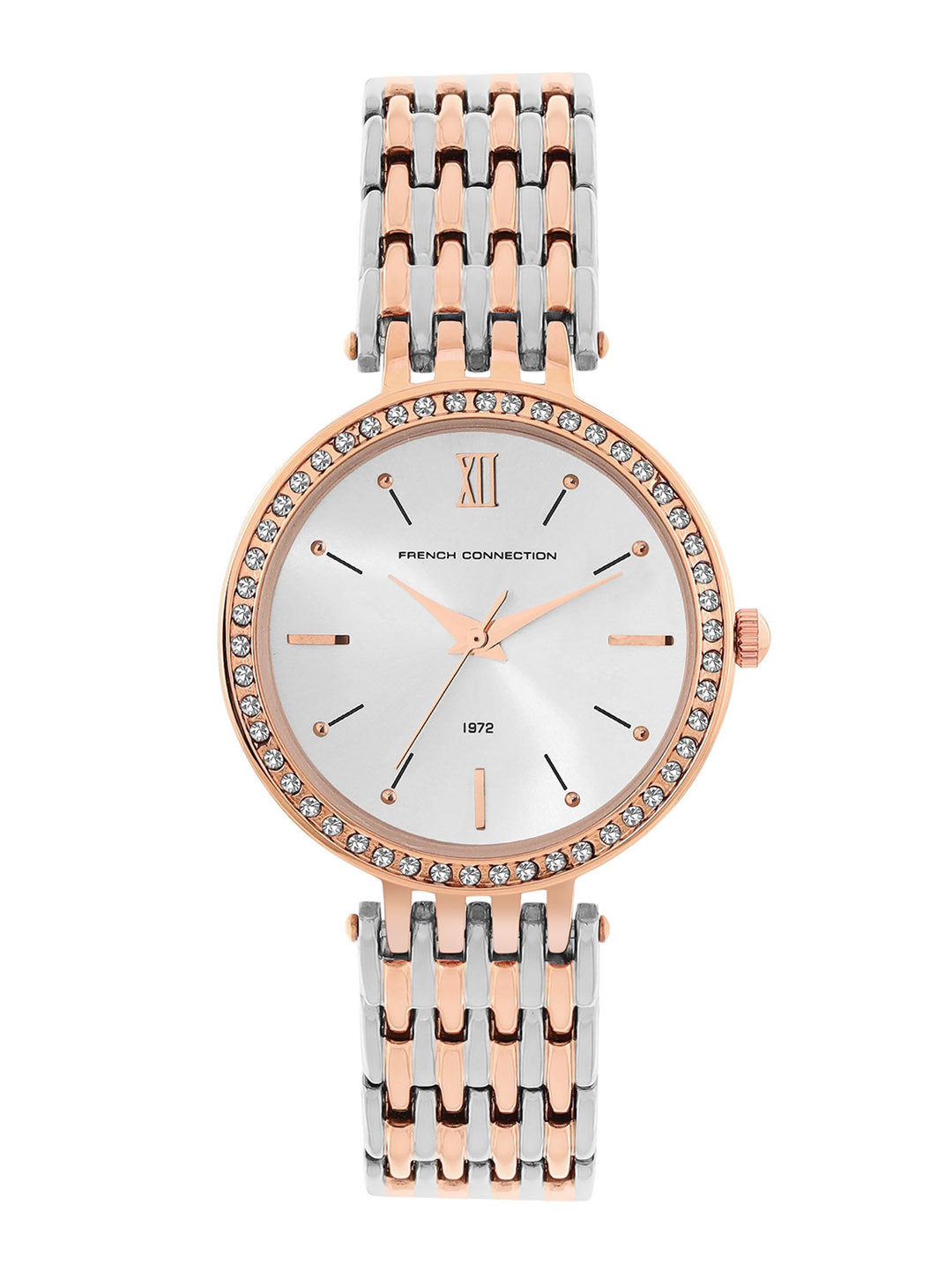 

French Connection Women Embellished Dial & Stainless Steel Bracelet Style Straps Analogue Watch FCN00063F, Silver