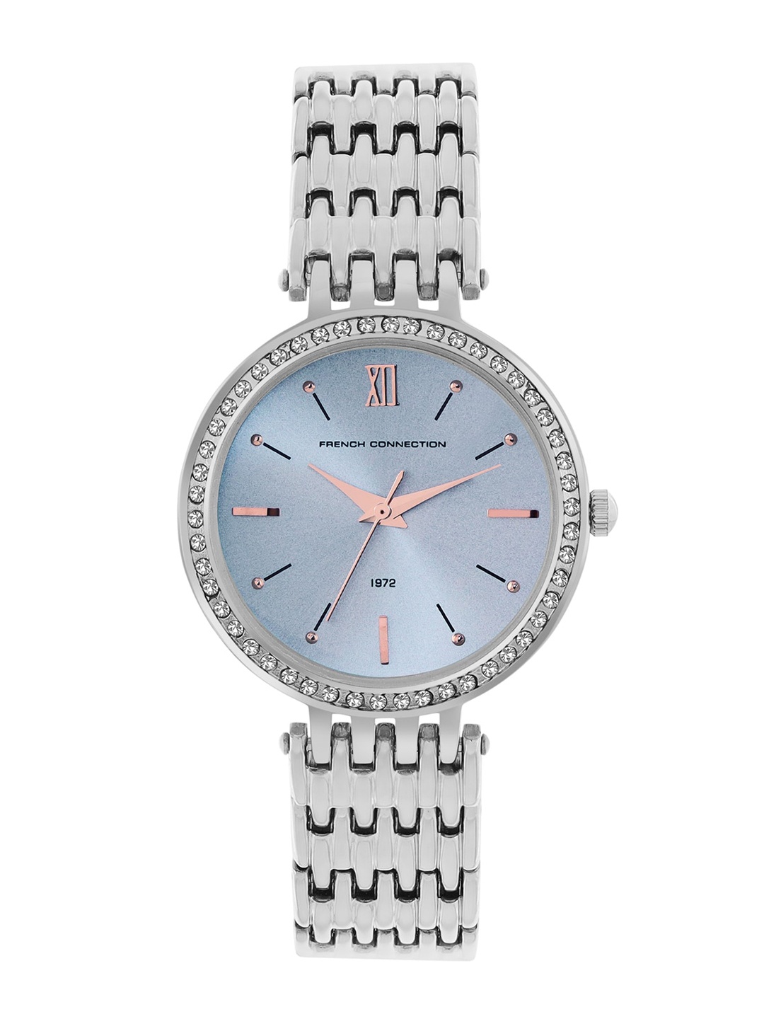 

French Connection Women Embellished Dial & Stainless Steel Bracelet Style Straps Analogue Watch FCN00063H, Blue