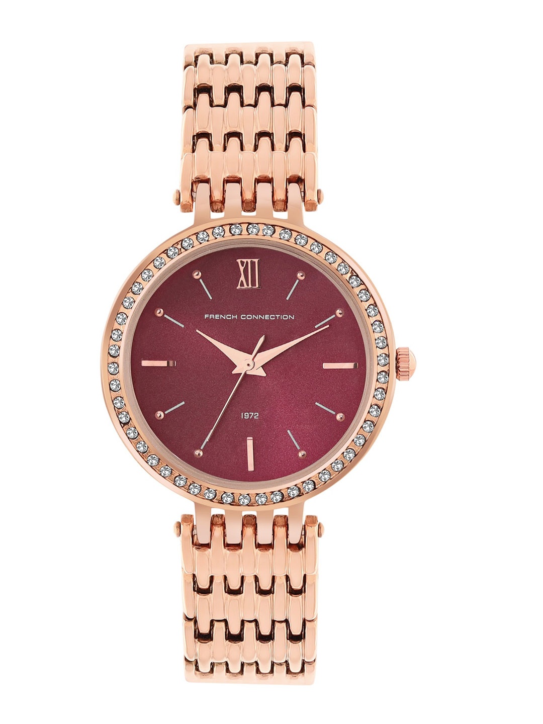 

French Connection Women Embellished Dial & Stainless Steel Bracelet Style Straps Analogue Watch FCN00063I, Maroon