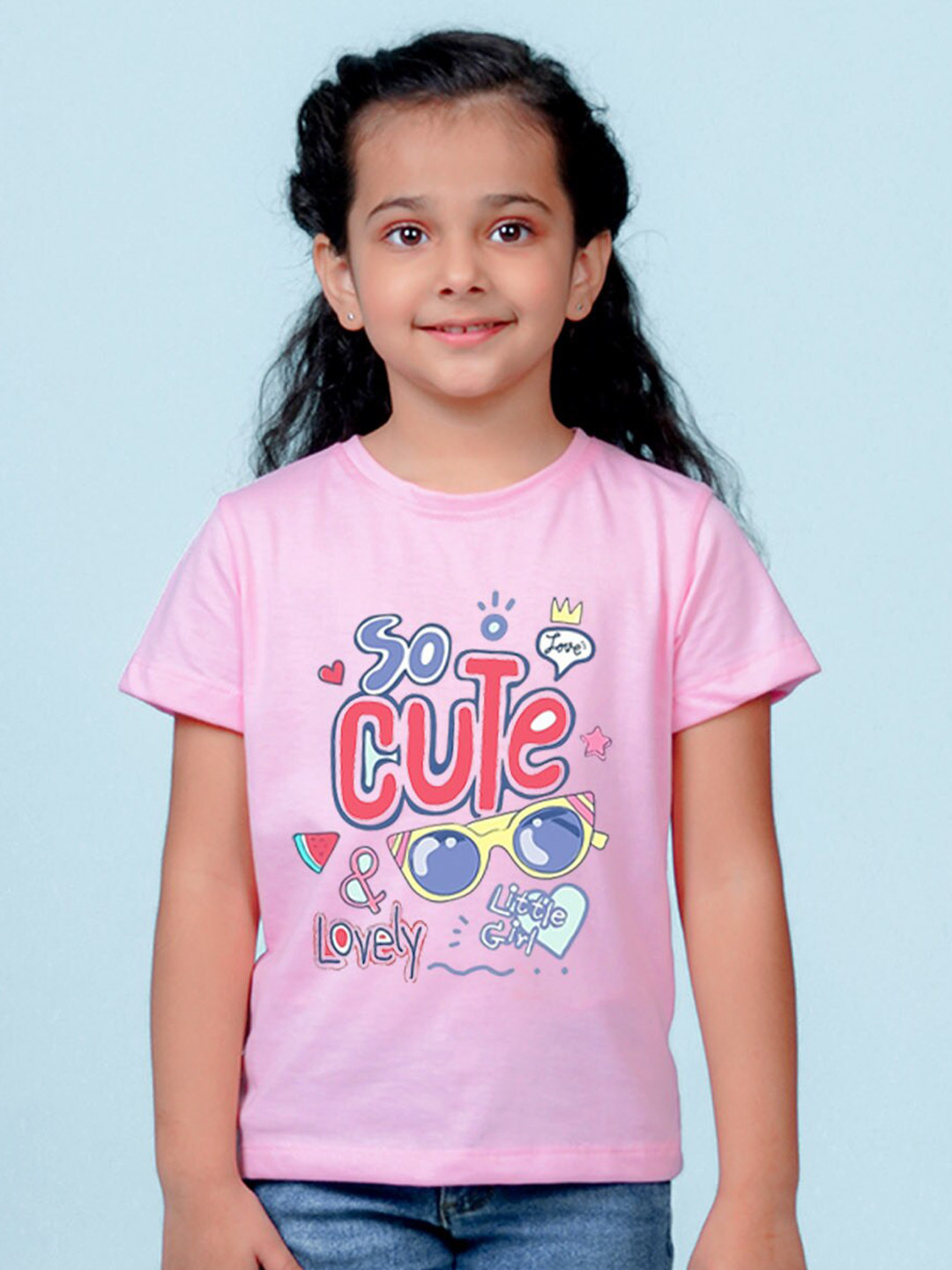 

NUSYL Girls Typography Printed Cotton T-shirt, Pink
