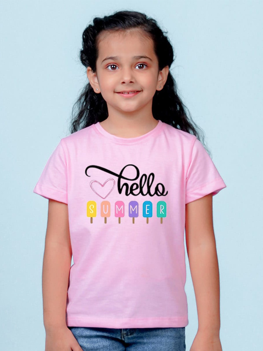 

NUSYL Girls Typography Printed Round Neck T-shirt, Pink