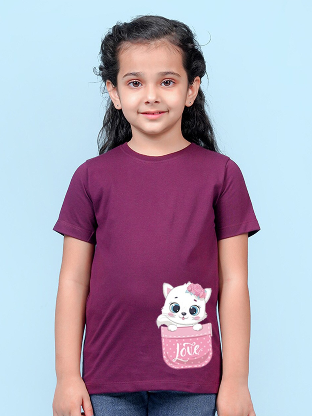 

NUSYL Girls Graphic Printed Cotton T-shirt, Burgundy