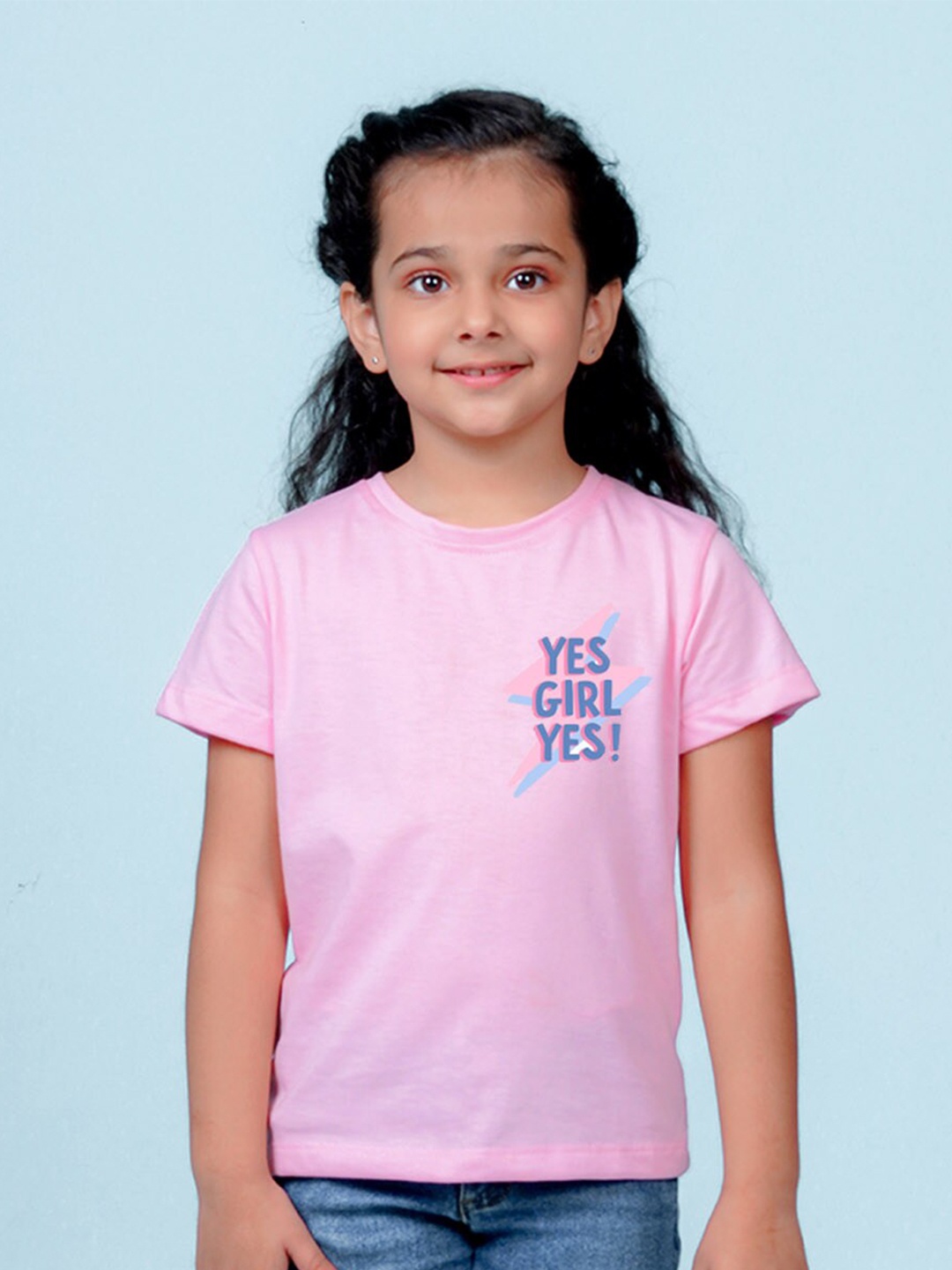 

NUSYL Girls Typography Printed Round Neck T-shirt, Pink