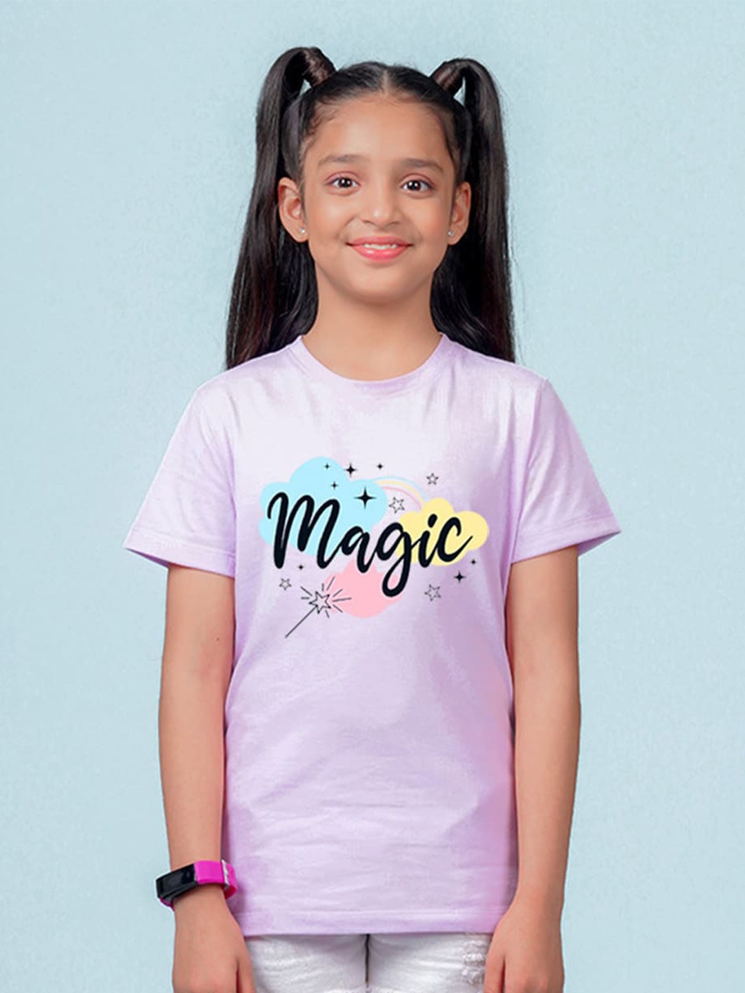 

NUSYL Girls Typography Printed Round Neck T-shirt, Lavender
