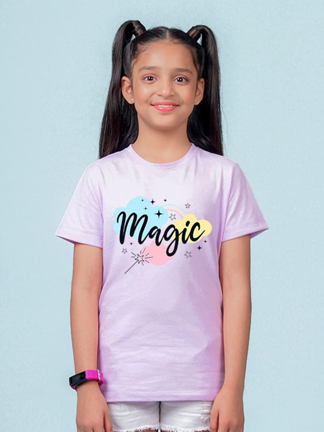 

NUSYL Girls Typography Printed T-shirt, Lavender