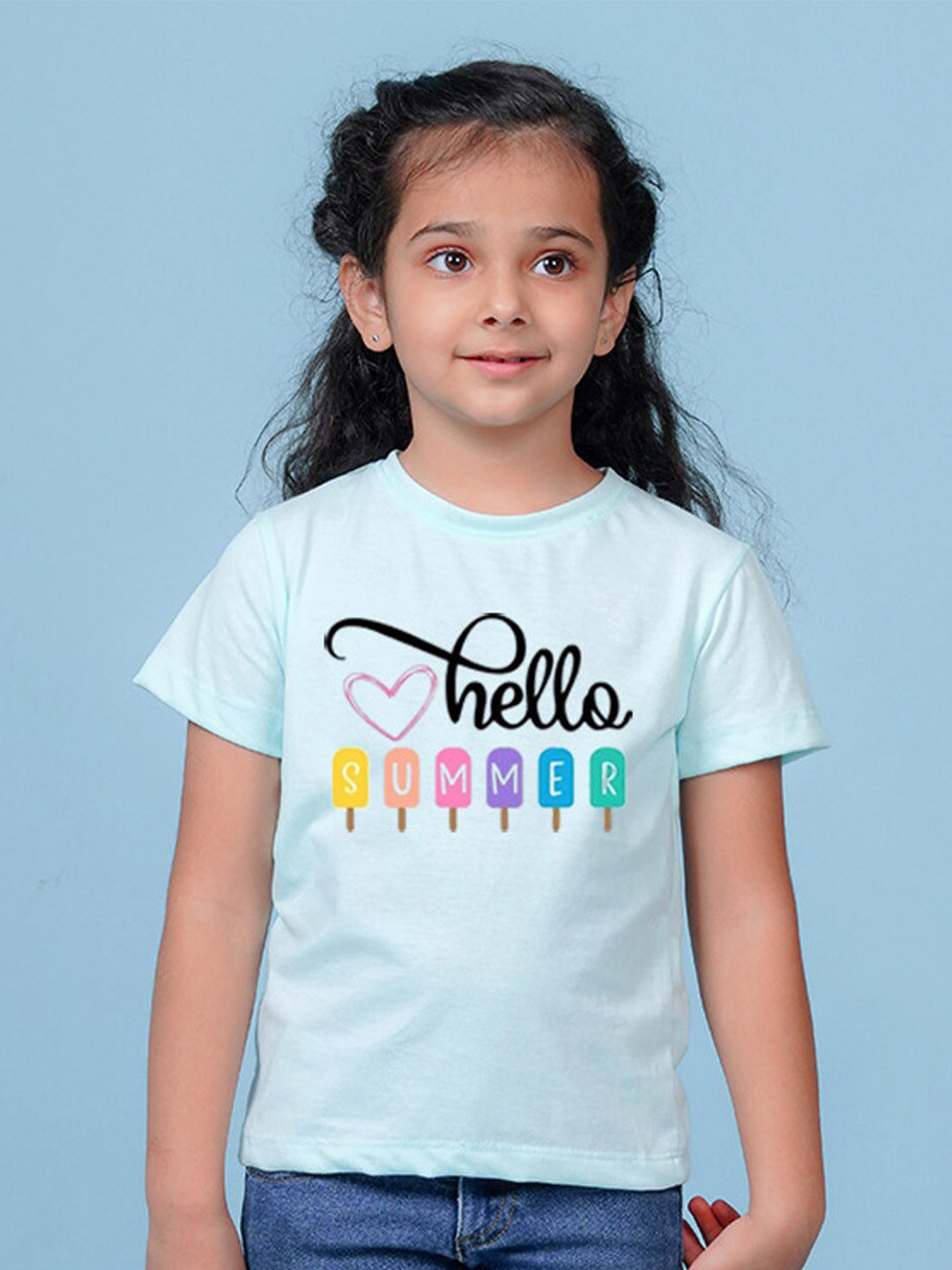 

NUSYL Girls Typography Printed T-shirt, Blue