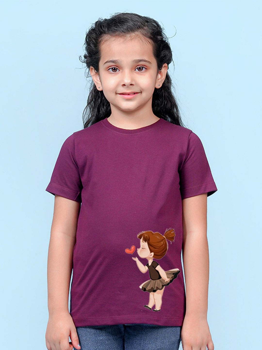 

NUSYL Girls Graphic Printed Cotton T-shirt, Burgundy