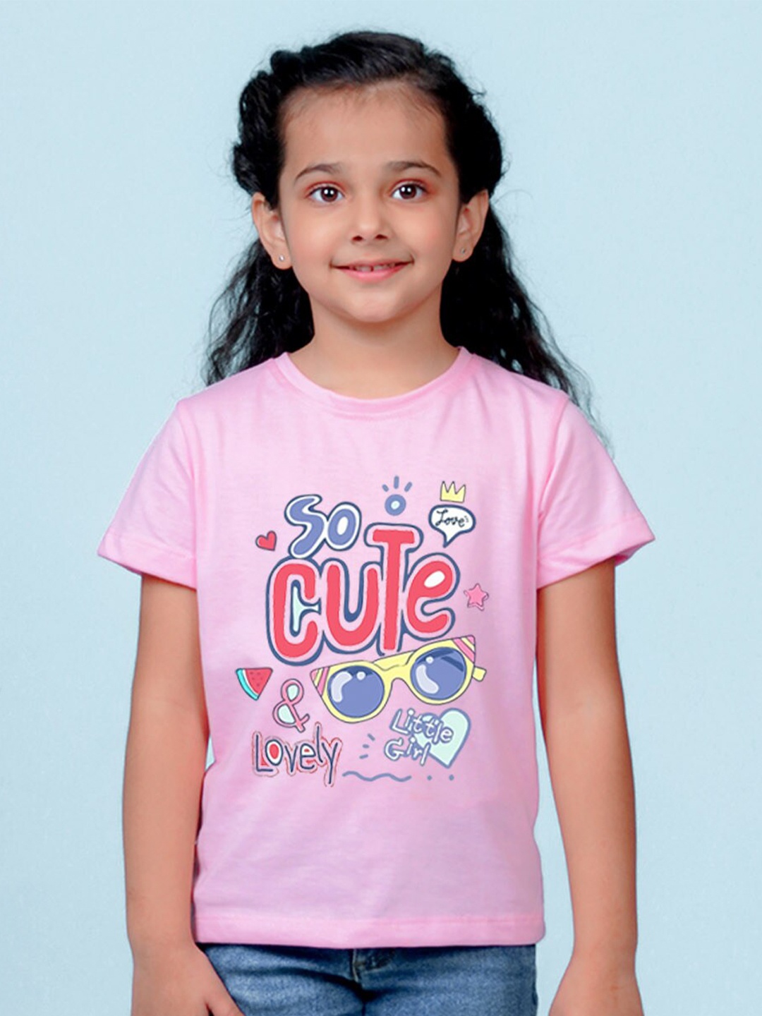 

NUSYL Girls Typography Printed Round Neck T-shirt, Pink