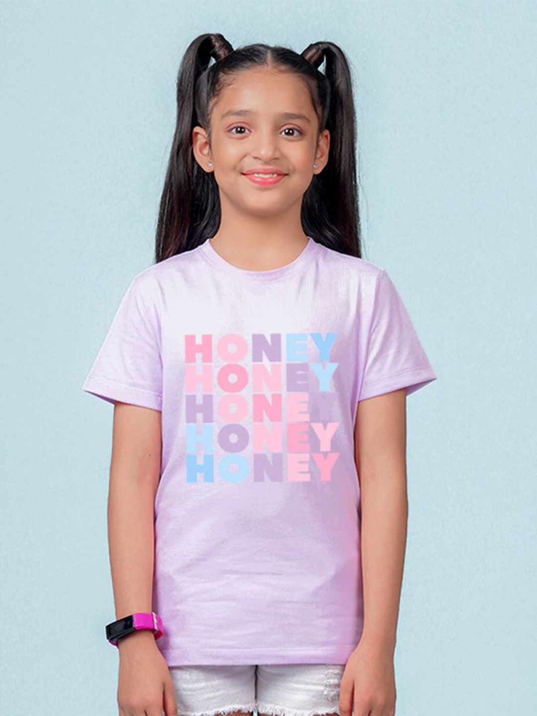 

NUSYL Girls Typography Printed Round Neck T-shirt, Lavender