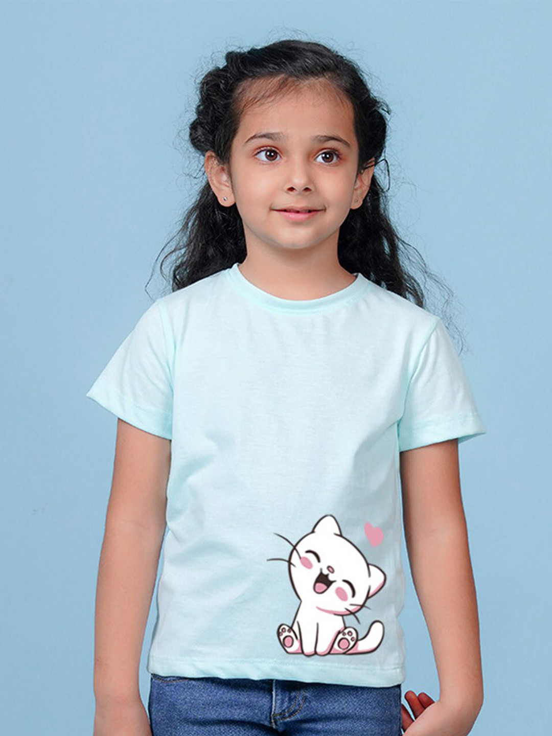 

NUSYL Girls Graphic Printed Cotton T-shirt, Blue