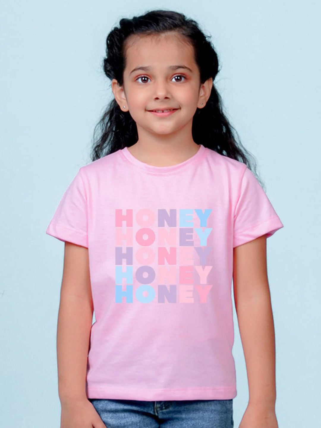 

NUSYL Girls Typography Printed T-shirt, Pink