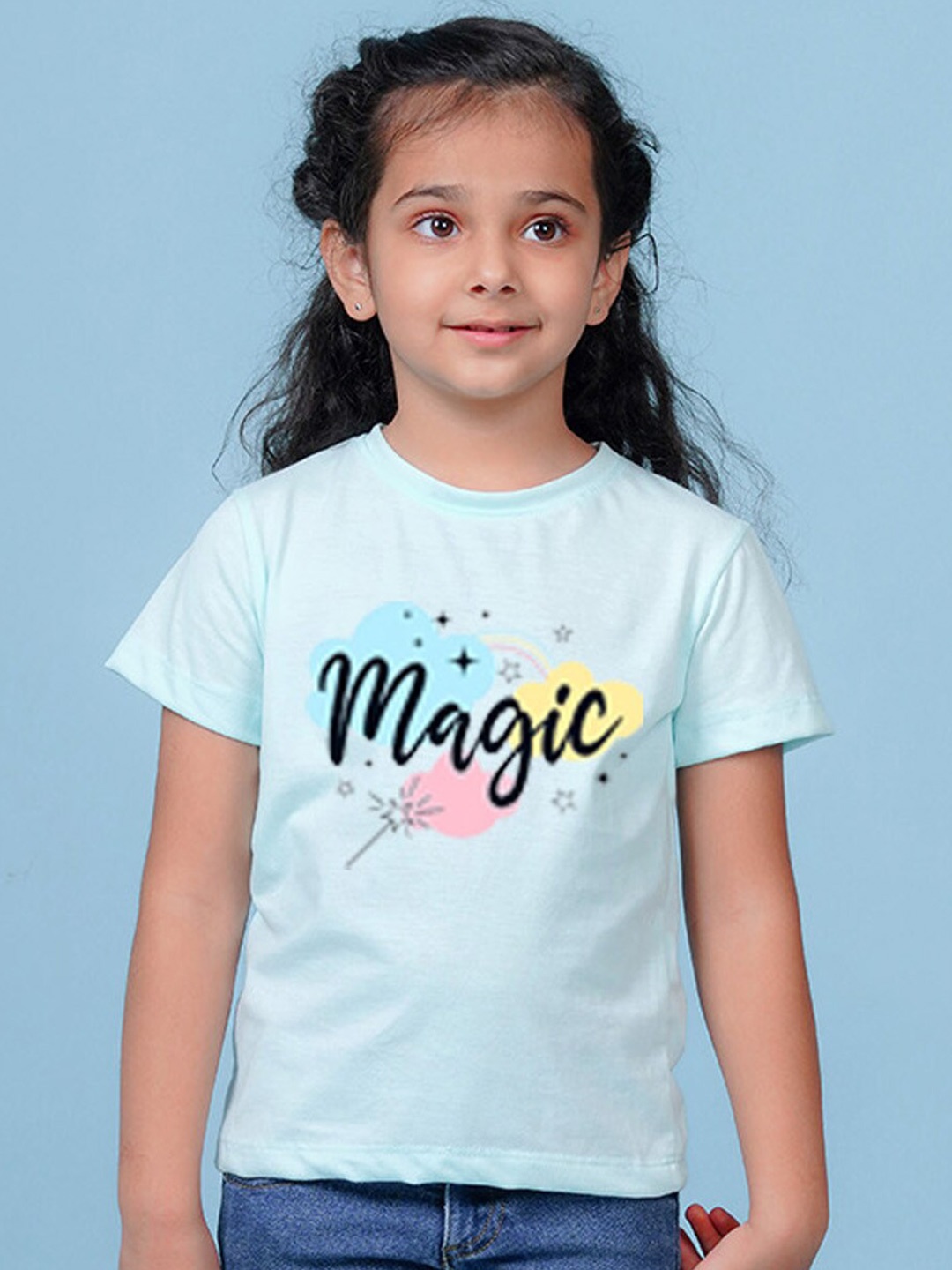 

NUSYL Girls Typography Printed T-shirt, Blue