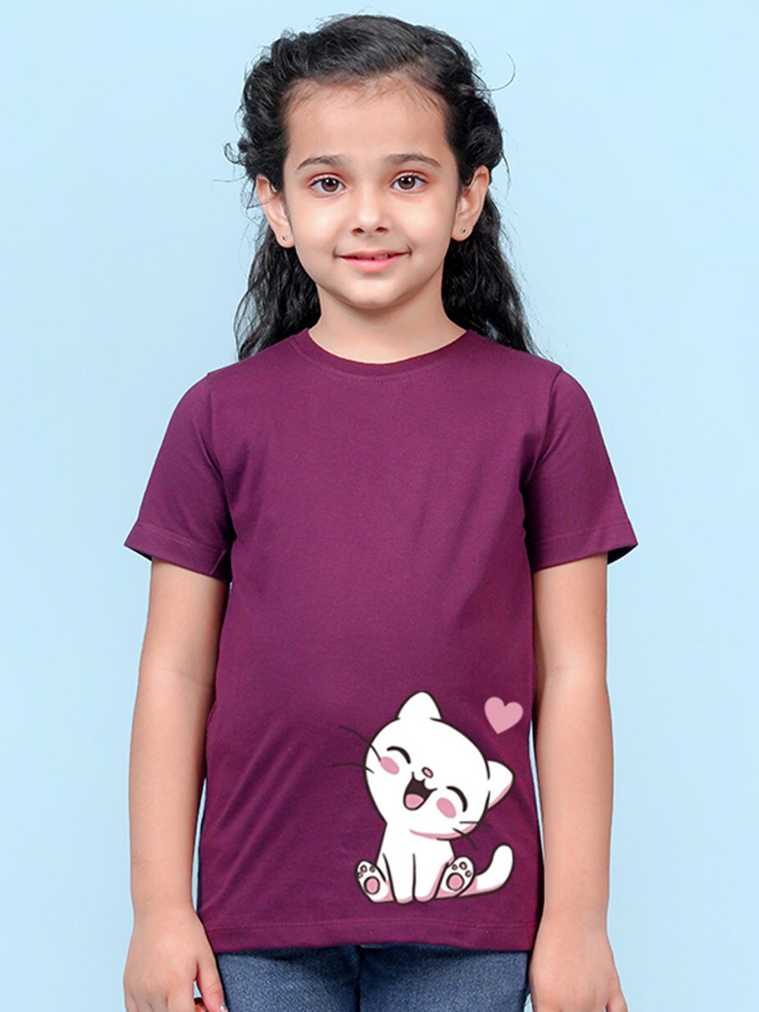 

NUSYL Girls Printed Round Neck T-shirt, Burgundy