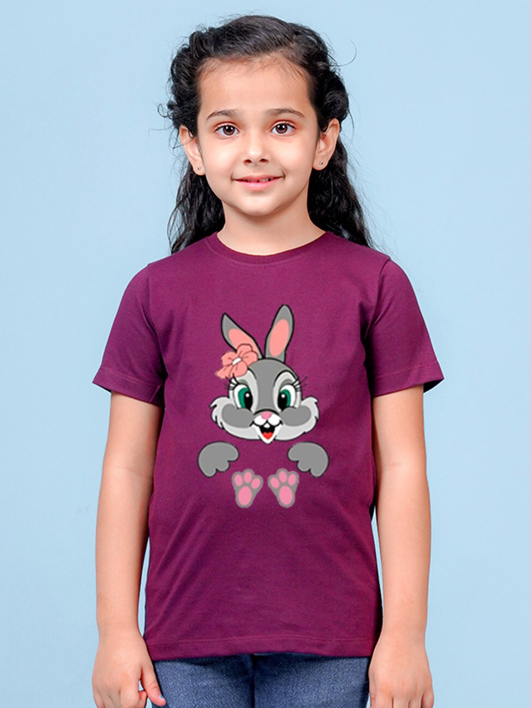 

NUSYL Girls Printed Round Neck T-shirt, Burgundy
