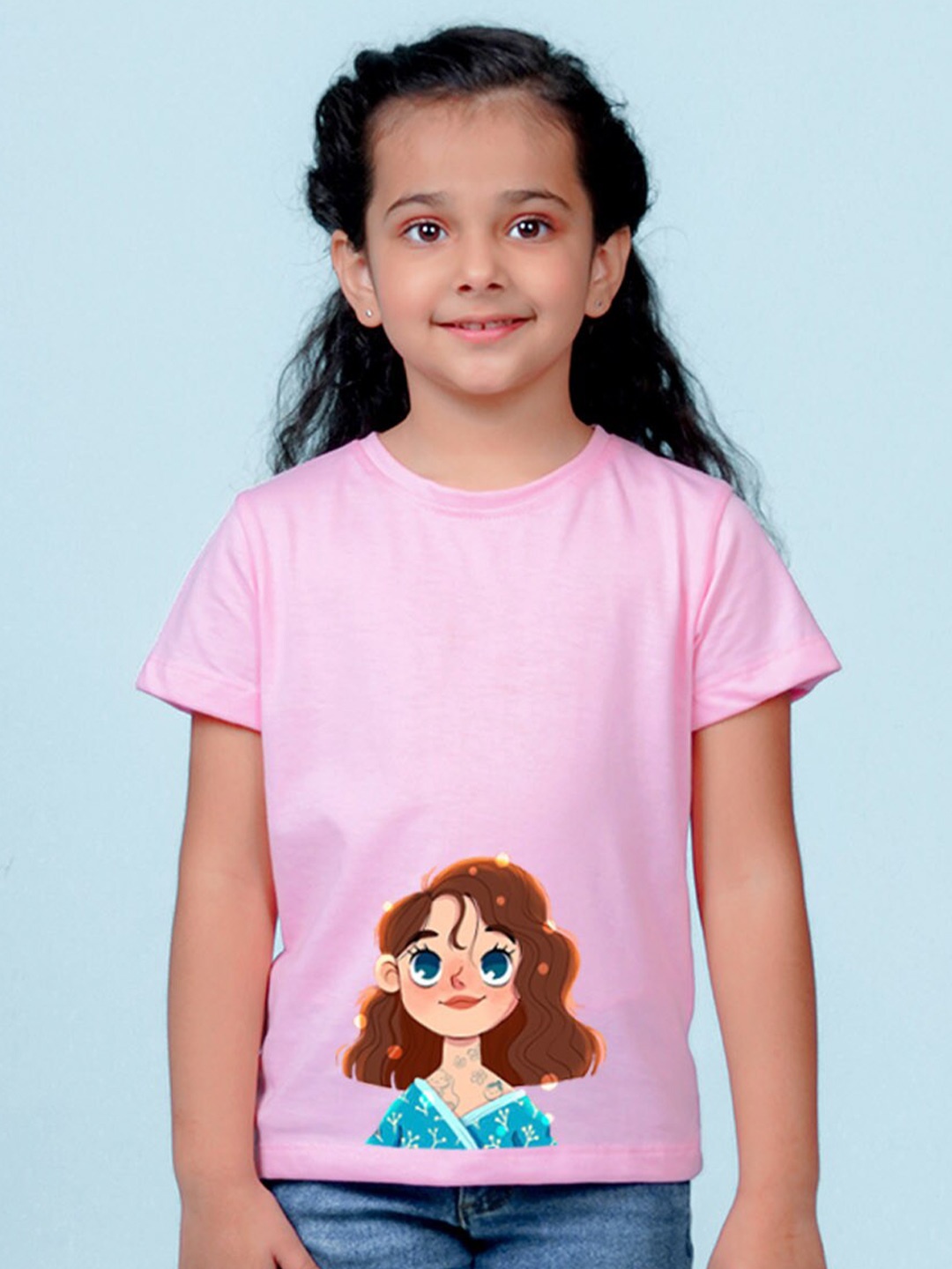 

NUSYL Girls Graphic Printed Cotton T-shirt, Pink
