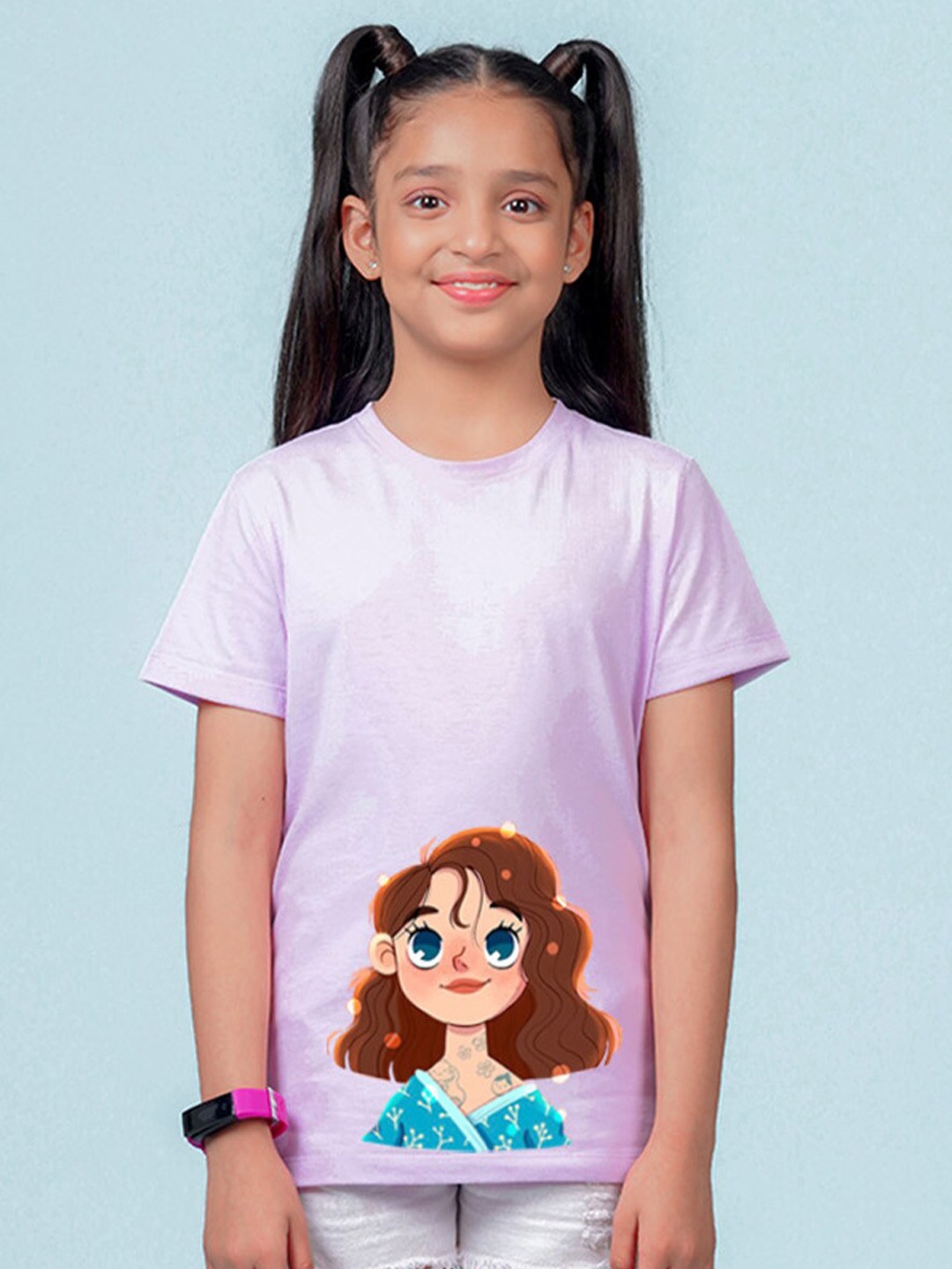 

NUSYL Girls Graphic Printed Round Neck T-shirt, Lavender