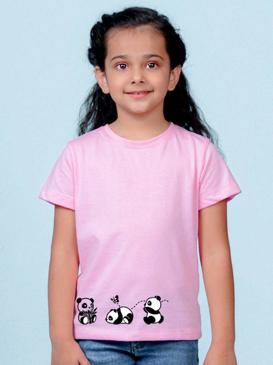 

NUSYL Girls Graphic Printed Round Neck T-shirt, Pink