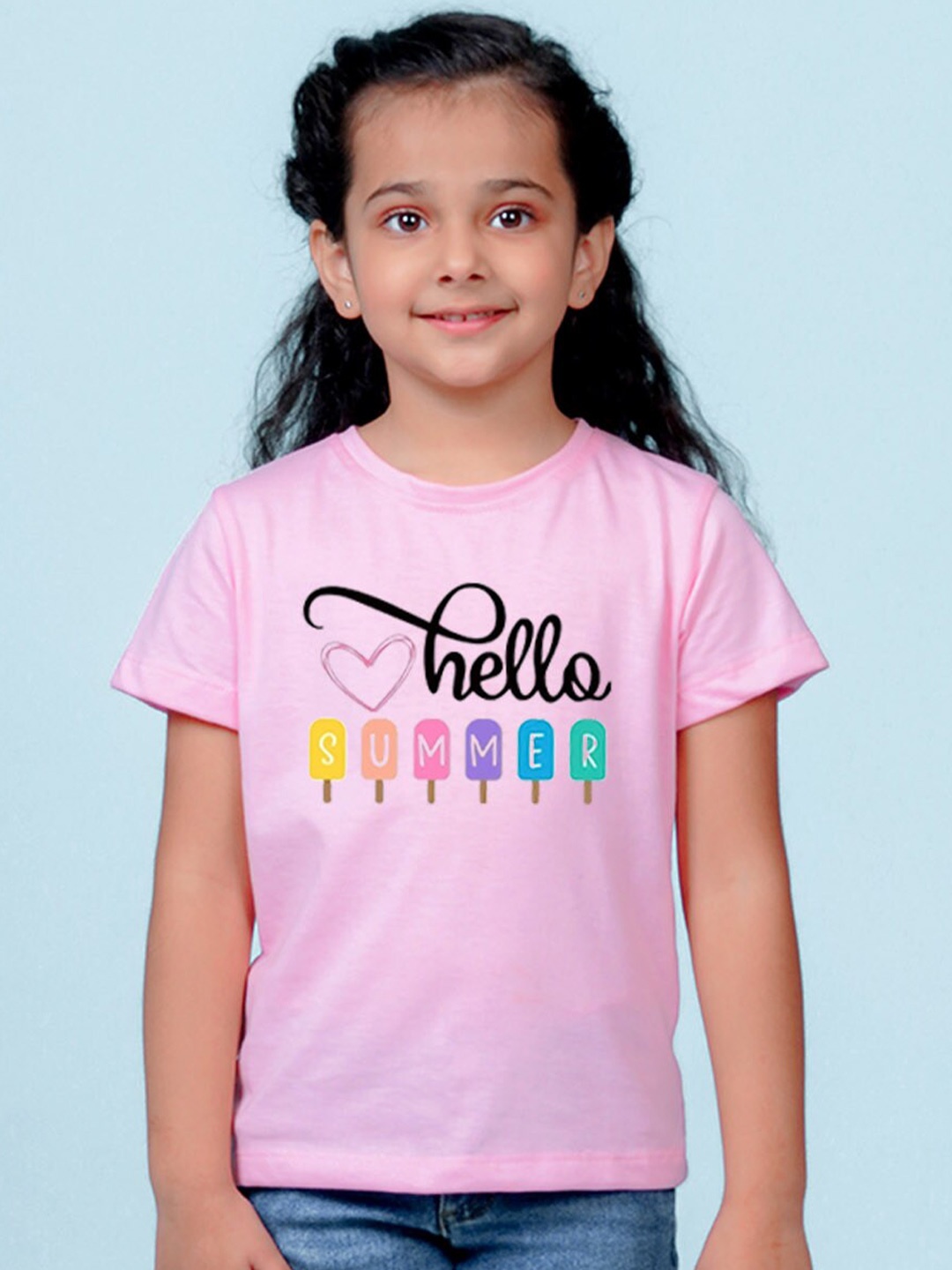

NUSYL Girls Printed Round Neck T-shirt, Pink