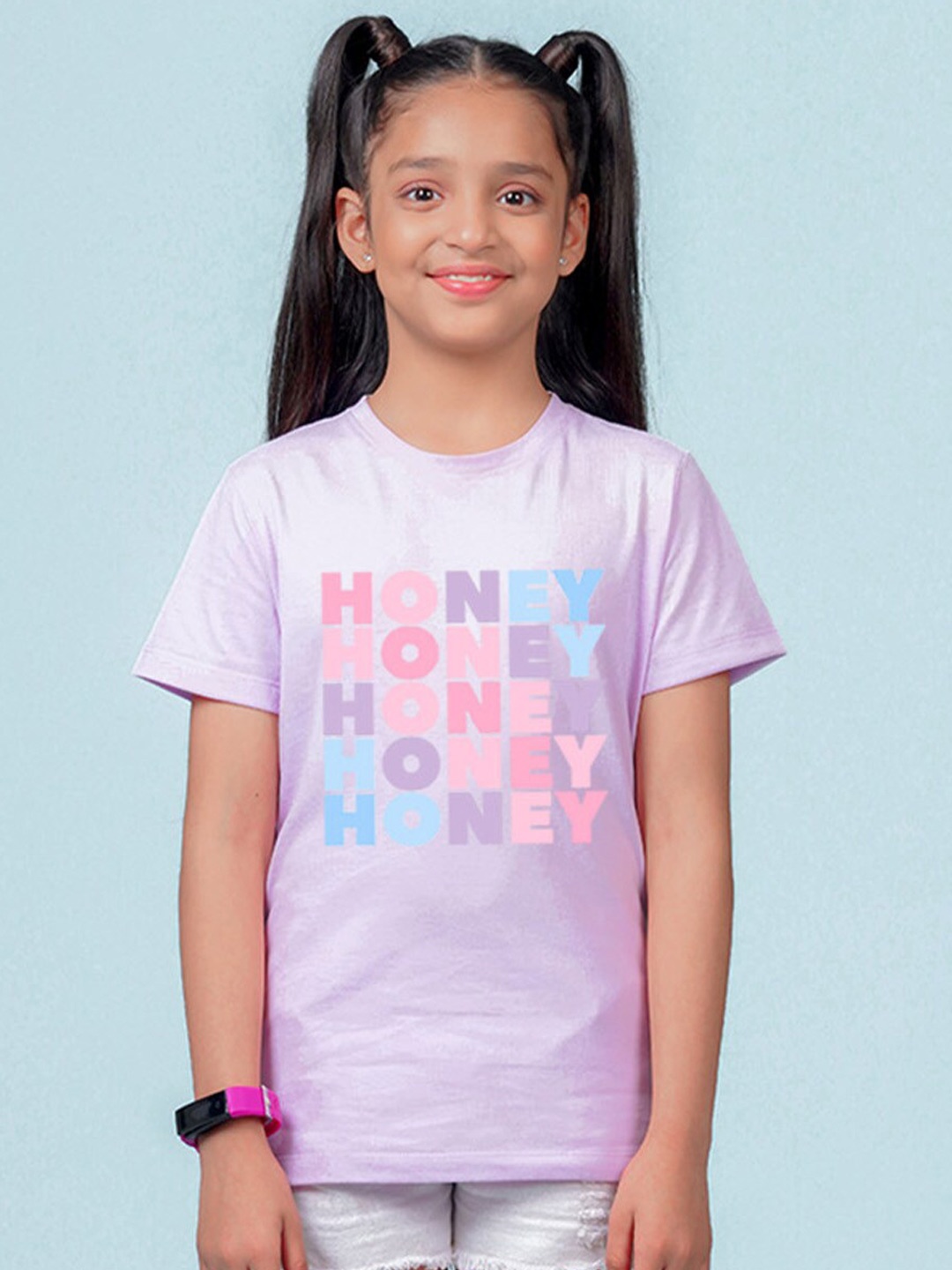 

NUSYL Girls Typography Printed T-shirt, Lavender