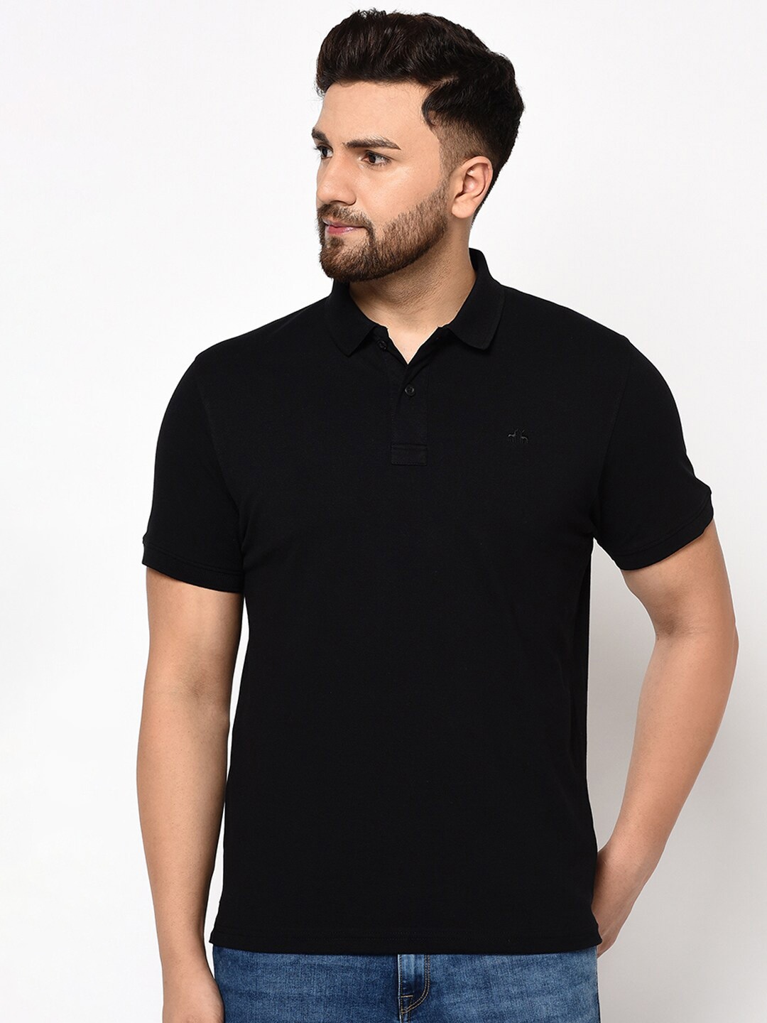 

98 Degree North Polo Collar Cotton T-shirt, Black