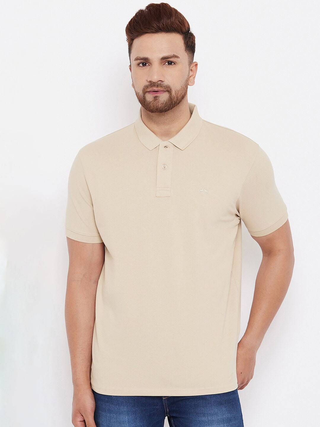 

98 Degree North Polo Collar Cotton T-shirt, Cream